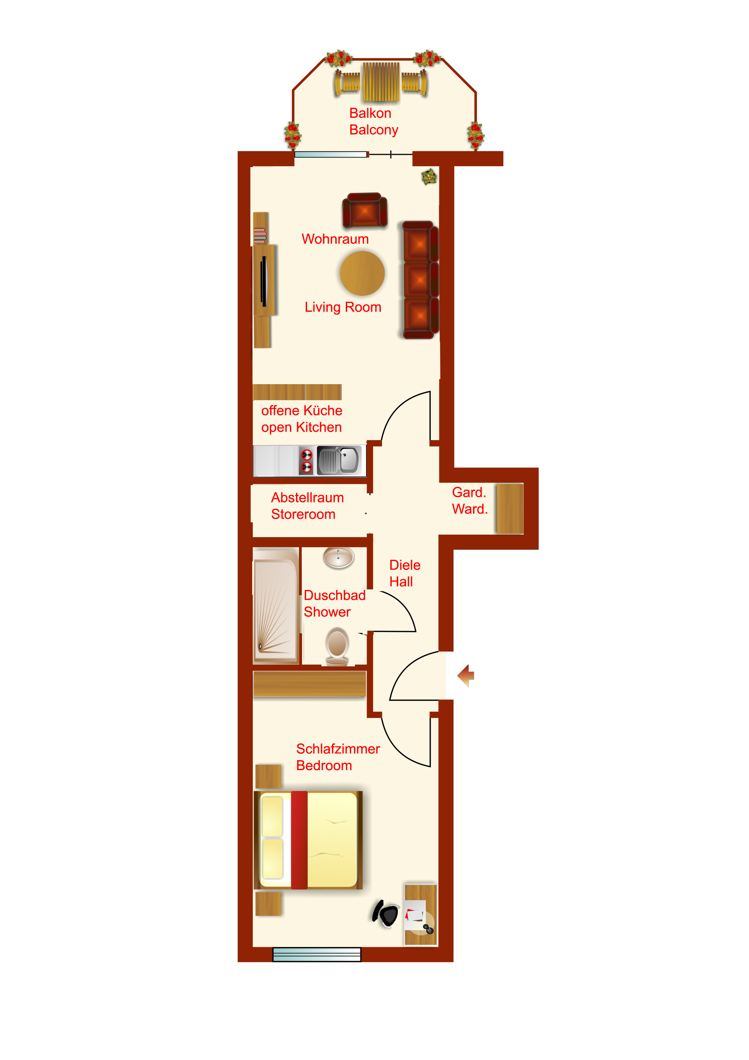 Kernsanierte, gemütliche 2 Zimmer Wohnung mit Küche und Süd-/Westbalkon