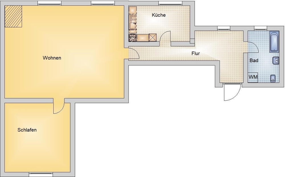 große Zweiraumwohnung im Dachgeschoss in Hainnähe