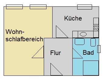 kleine 1-Raumwohnung mit Einbauküche und PKW-Stellplatz