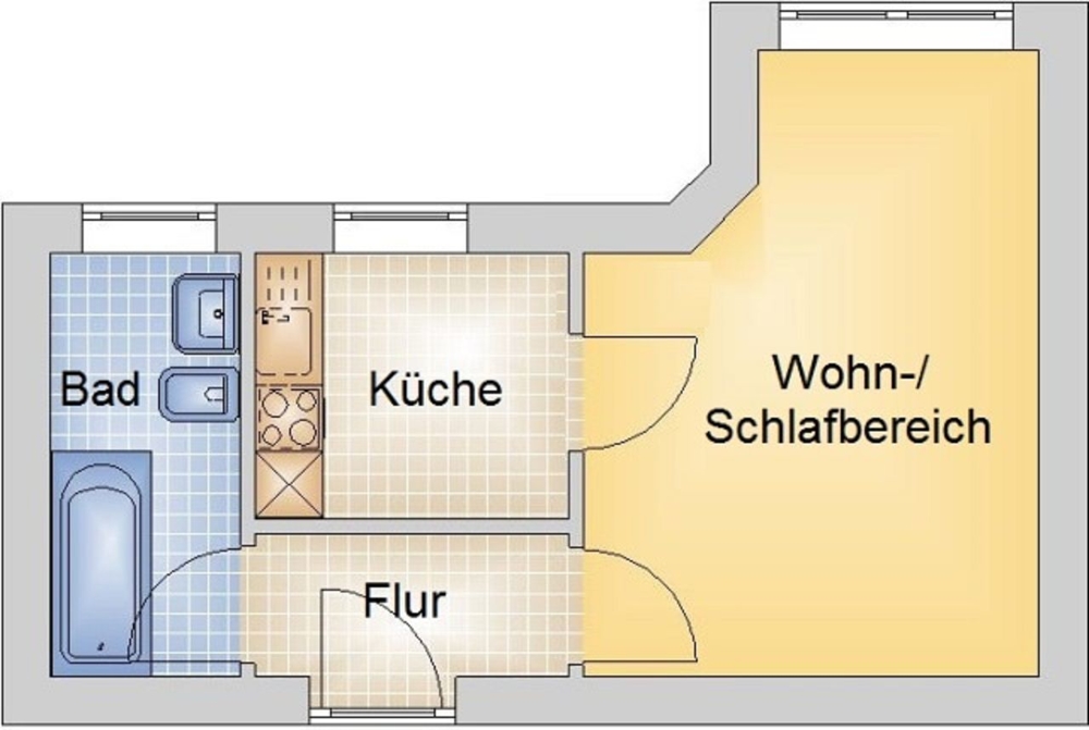 1-Raumwohnung mit wunderschönem Badezimmer und Küchenzeile